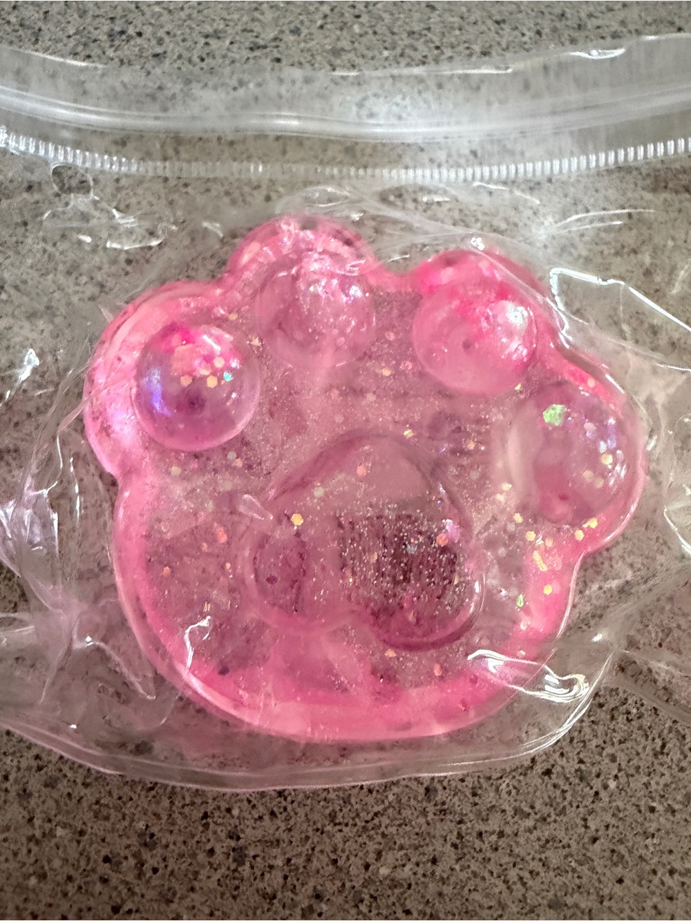 New Squishy Sensory Toy  Glitter Squeezy Sparkle Sugar Pink Pet Dog Paw Print